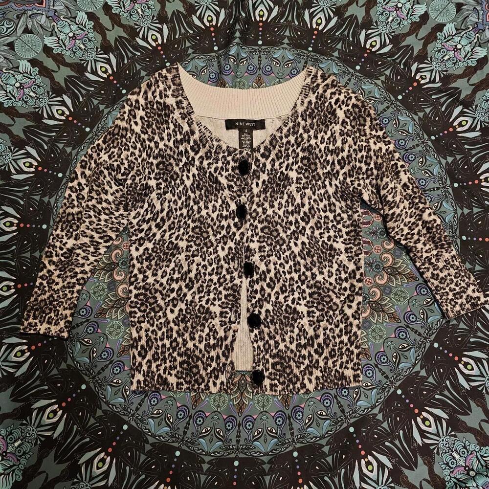 Nine West Women's Black and White Leopard Print Sweater